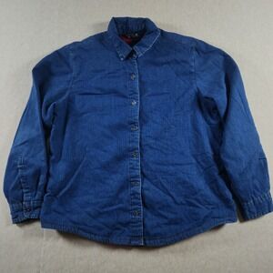 Fleece Lined Denim Shirt Jacket Womens Medium Blue Buffalo Plaid Riders By Lee